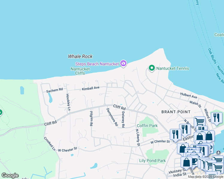 map of restaurants, bars, coffee shops, grocery stores, and more near 7 Sherburne Turnpike in Nantucket