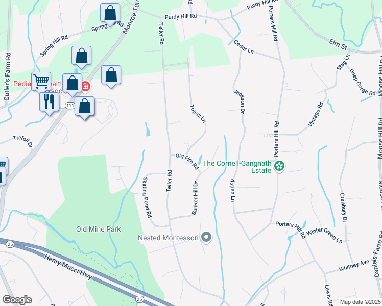 map of restaurants, bars, coffee shops, grocery stores, and more near 7 Topaz Lane in Trumbull
