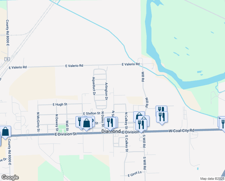 map of restaurants, bars, coffee shops, grocery stores, and more near 457 North School Street in Diamond