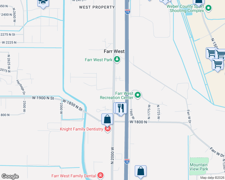 map of restaurants, bars, coffee shops, grocery stores, and more near 1968 North 2000 West in Farr West