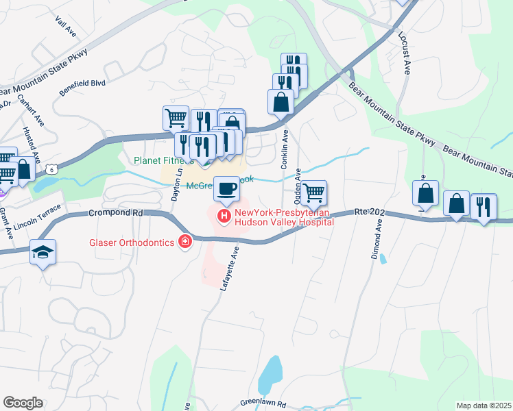 map of restaurants, bars, coffee shops, grocery stores, and more near 4B Adrian Court in Cortlandt