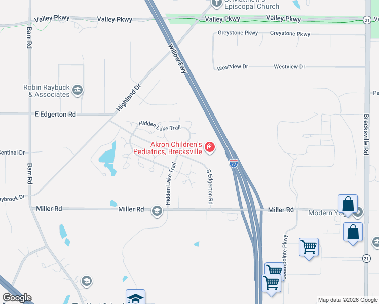 map of restaurants, bars, coffee shops, grocery stores, and more near 6616 Hidden Lake Trail in Brecksville
