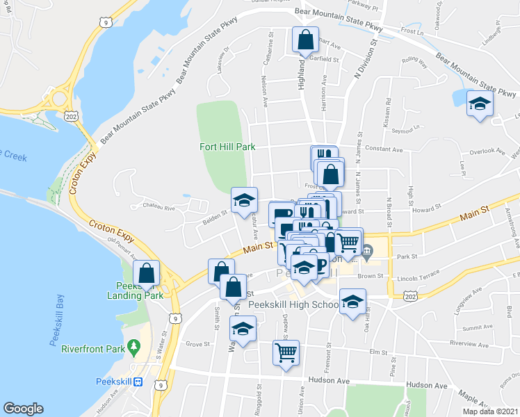 map of restaurants, bars, coffee shops, grocery stores, and more near 864 Paulding Street in Peekskill