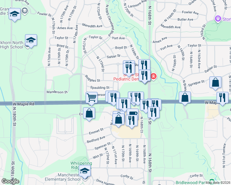 map of restaurants, bars, coffee shops, grocery stores, and more near 3746 North 171st Street in Omaha
