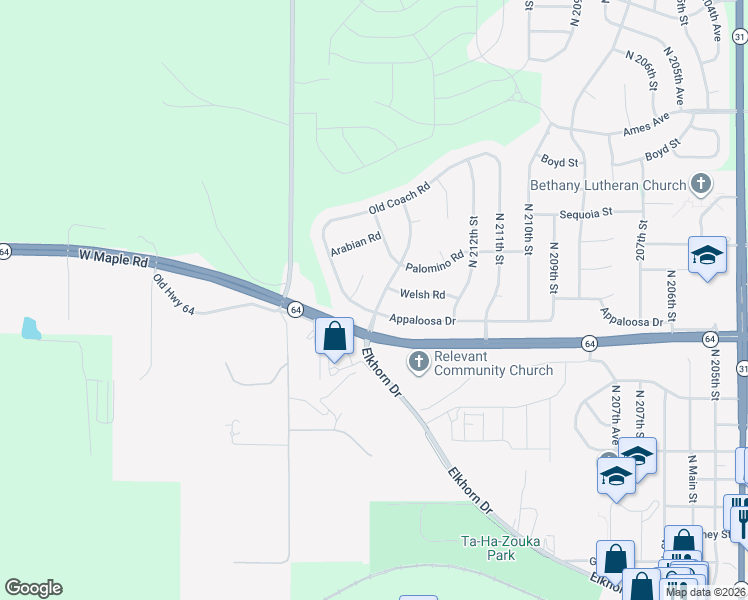 map of restaurants, bars, coffee shops, grocery stores, and more near 3805 North 215th Circle in Omaha