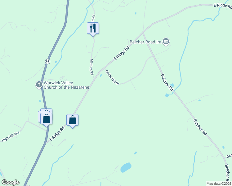 map of restaurants, bars, coffee shops, grocery stores, and more near 27 Cedar Hill Drive in Warwick