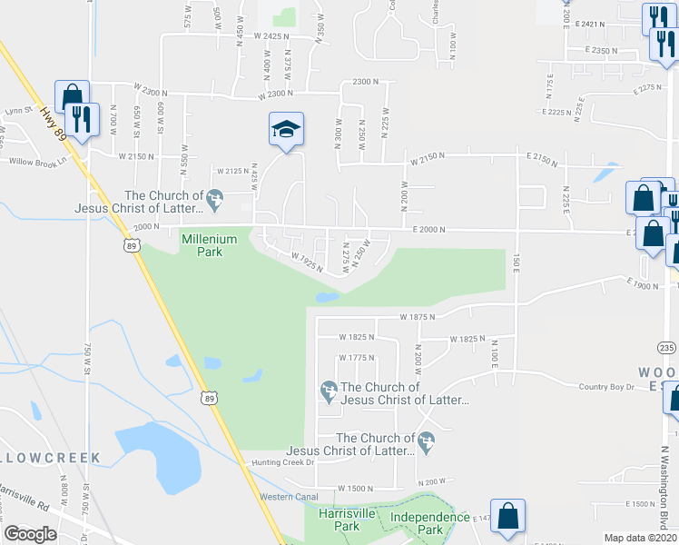 map of restaurants, bars, coffee shops, grocery stores, and more near 1922 North 225 West in Ogden