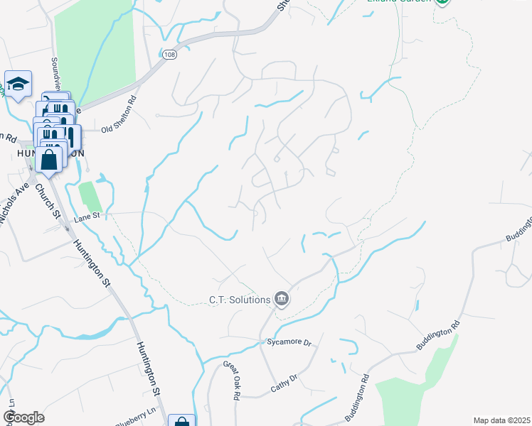 map of restaurants, bars, coffee shops, grocery stores, and more near 382 Woodridge in Shelton