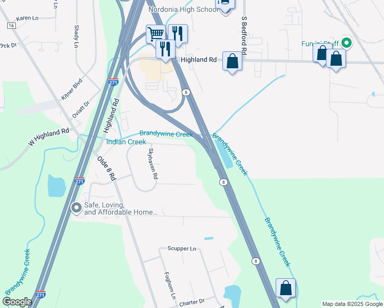 map of restaurants, bars, coffee shops, grocery stores, and more near 285 North Oakmont Road in Northfield