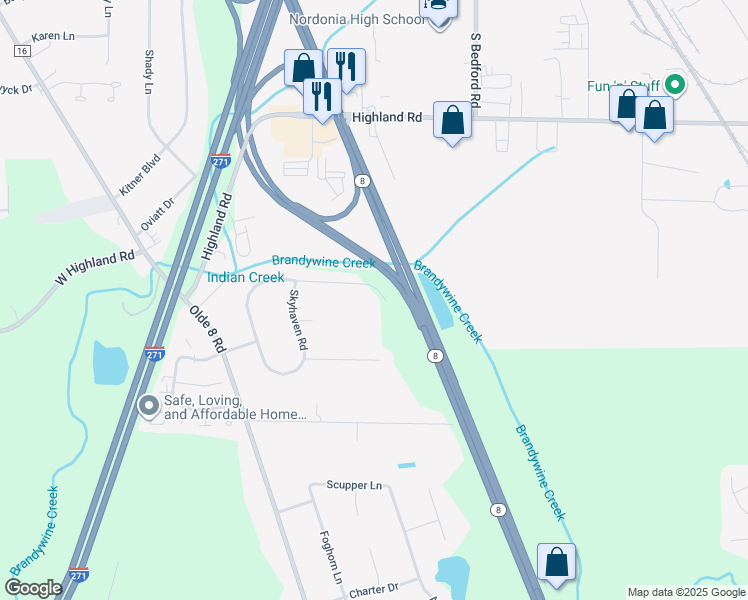 map of restaurants, bars, coffee shops, grocery stores, and more near 285 North Oakmont Road in Northfield