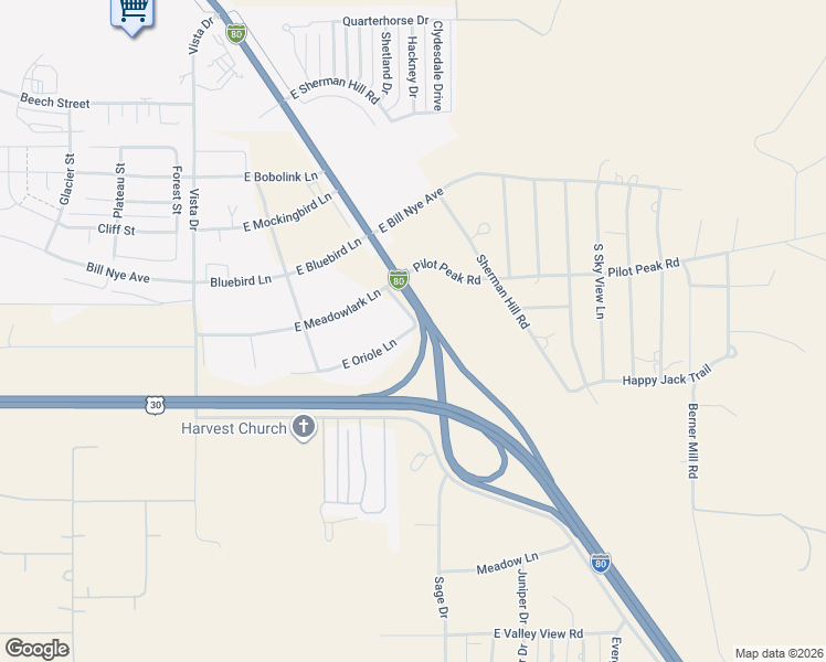 map of restaurants, bars, coffee shops, grocery stores, and more near 4626 East Oriole Lane in Laramie