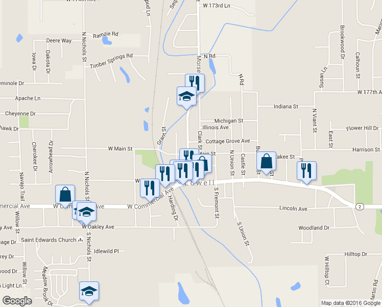 map of restaurants, bars, coffee shops, grocery stores, and more near 303 East Main Street in Lowell