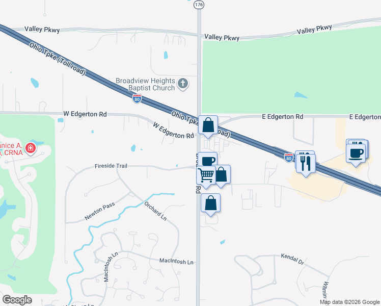 map of restaurants, bars, coffee shops, grocery stores, and more near 10000 Broadview Road in Broadview Heights