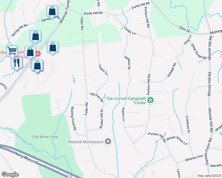 map of restaurants, bars, coffee shops, grocery stores, and more near 7 Topaz Lane in Trumbull