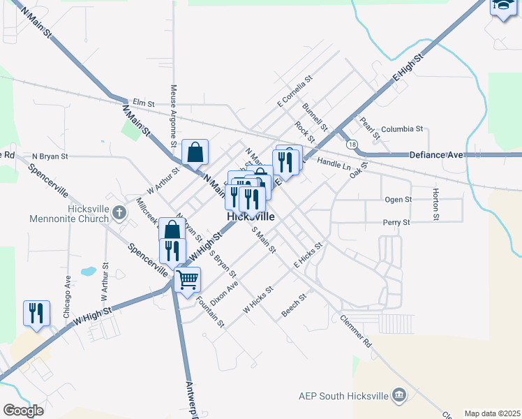 map of restaurants, bars, coffee shops, grocery stores, and more near in Hicksville