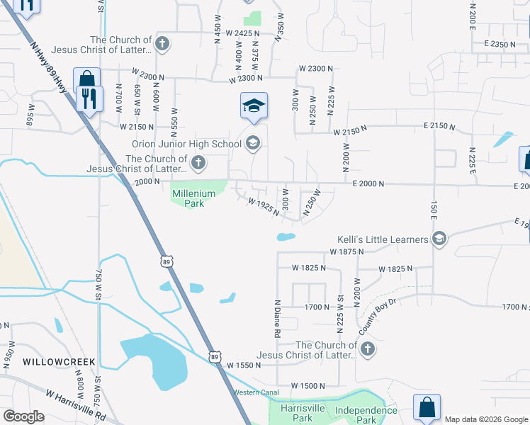 map of restaurants, bars, coffee shops, grocery stores, and more near 337 West 1925 North in Ogden