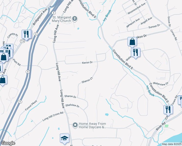map of restaurants, bars, coffee shops, grocery stores, and more near 48 Sharon Court in Shelton