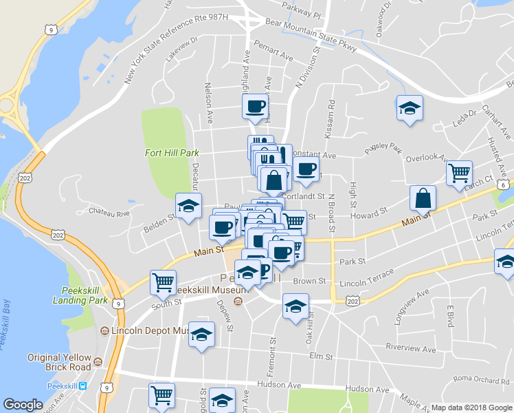 map of restaurants, bars, coffee shops, grocery stores, and more near 956 Paulding Street in Peekskill