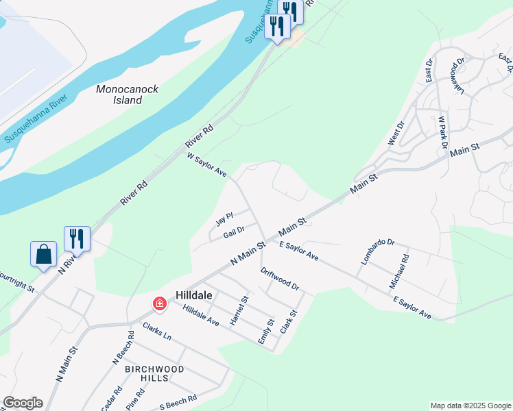 map of restaurants, bars, coffee shops, grocery stores, and more near 88 W Saylor Ave in Plains
