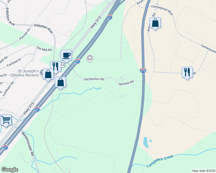 map of restaurants, bars, coffee shops, grocery stores, and more near 316 Old Boston Rd in Pittston