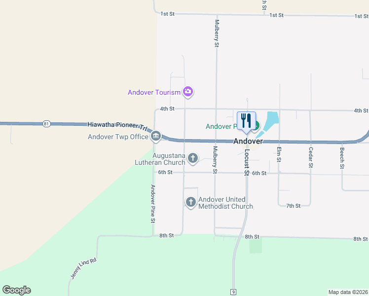 map of restaurants, bars, coffee shops, grocery stores, and more near Oak Street in Andover
