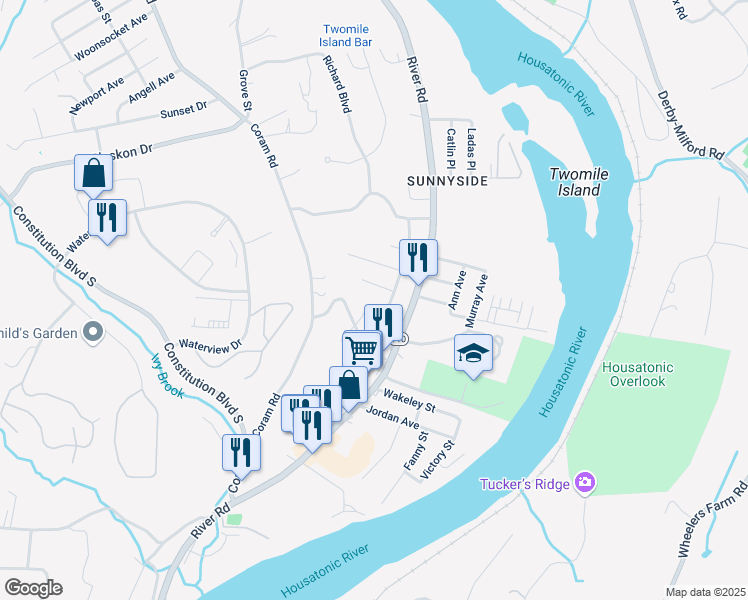 map of restaurants, bars, coffee shops, grocery stores, and more near 20 West Knollwood Terrace in Shelton