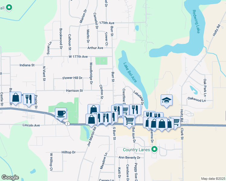 map of restaurants, bars, coffee shops, grocery stores, and more near 1698 Harrison Street in Lowell