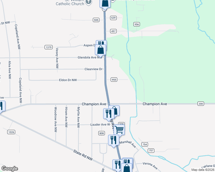 map of restaurants, bars, coffee shops, grocery stores, and more near 5078 Ohio 45 in Warren