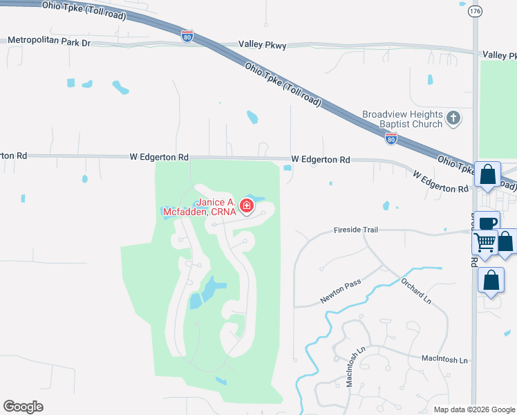 map of restaurants, bars, coffee shops, grocery stores, and more near 137 Turnberry Cross in Broadview Heights