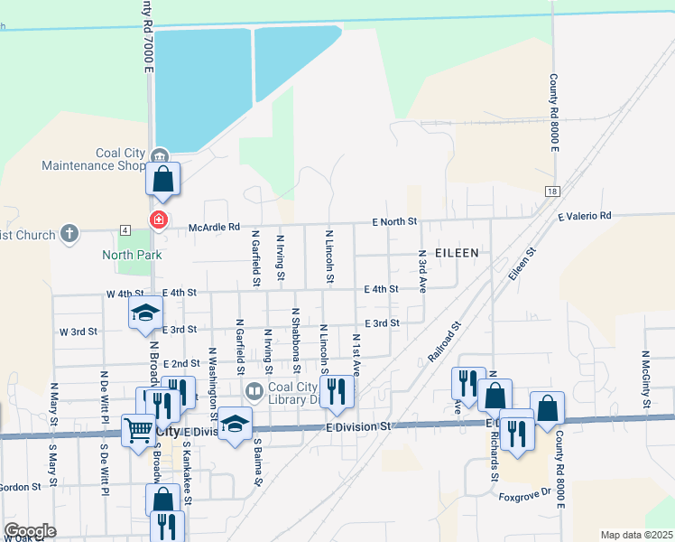 map of restaurants, bars, coffee shops, grocery stores, and more near 460 North 1st Avenue in Coal City