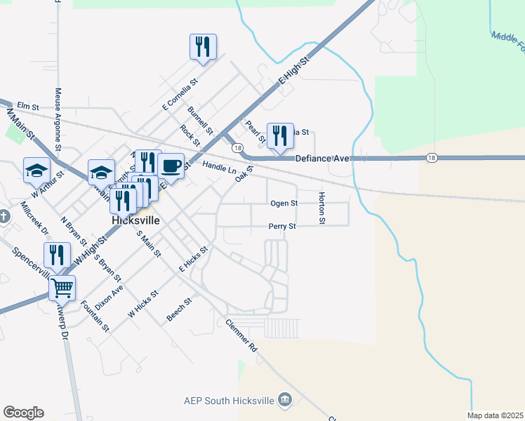 map of restaurants, bars, coffee shops, grocery stores, and more near 500 Ogen Street in Hicksville