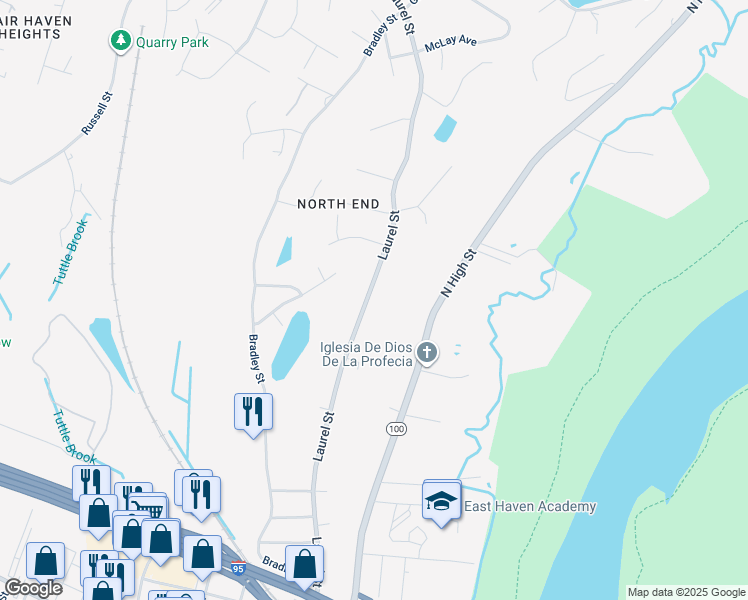 map of restaurants, bars, coffee shops, grocery stores, and more near 297 Laurel Street in East Haven