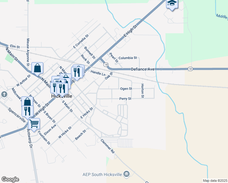 map of restaurants, bars, coffee shops, grocery stores, and more near 500 Ogen Street in Hicksville