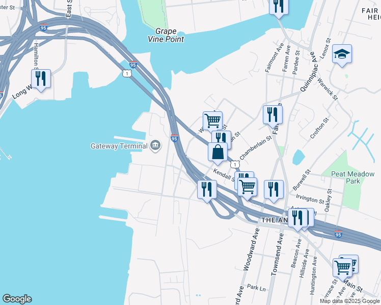 map of restaurants, bars, coffee shops, grocery stores, and more near 131 Stiles Street in New Haven