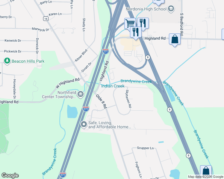 map of restaurants, bars, coffee shops, grocery stores, and more near 120 North Oakmont Road in Northfield