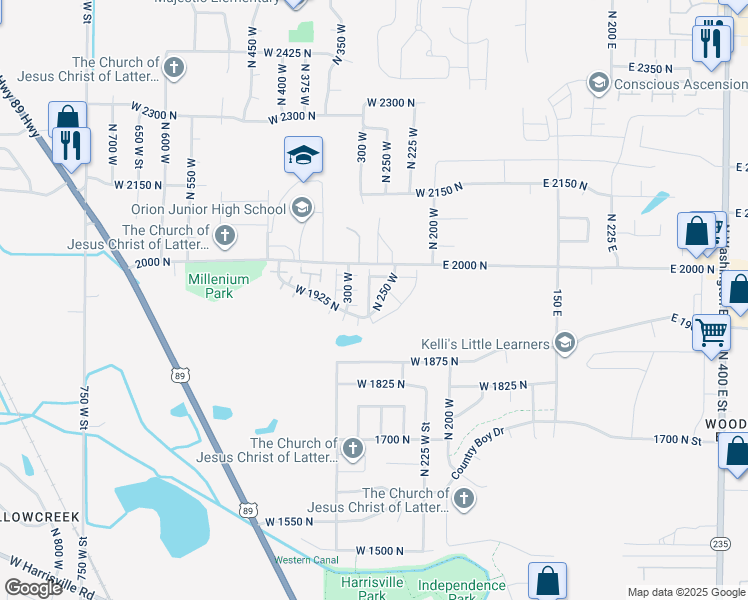 map of restaurants, bars, coffee shops, grocery stores, and more near 1922 North 225 West in Ogden