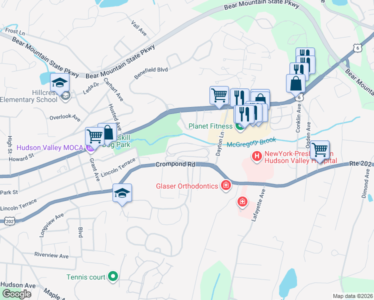 map of restaurants, bars, coffee shops, grocery stores, and more near 1840 Crompond Road in Peekskill