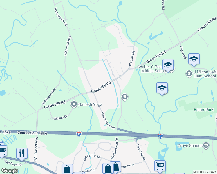 map of restaurants, bars, coffee shops, grocery stores, and more near 202 Green Hill Road in Madison