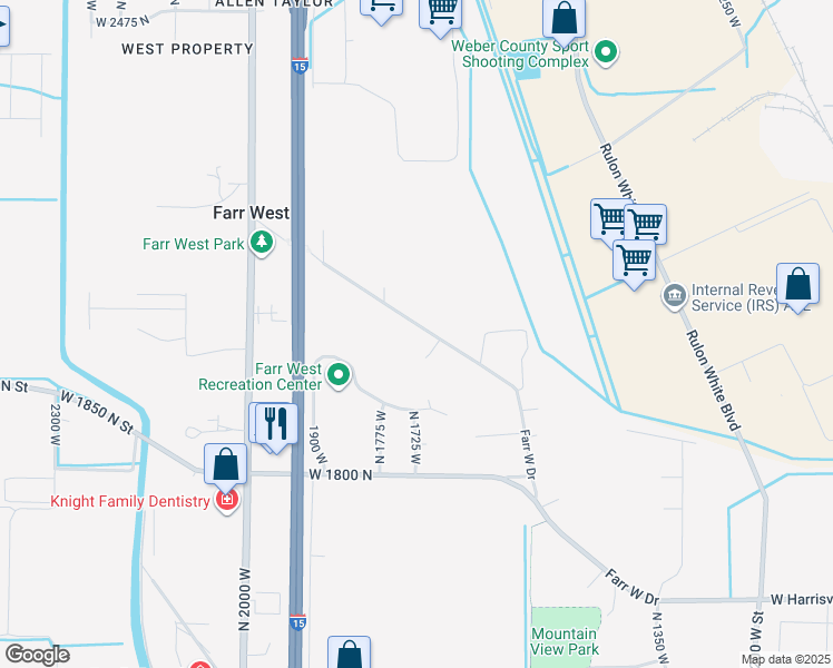 map of restaurants, bars, coffee shops, grocery stores, and more near 1719 Farr West Drive in Ogden