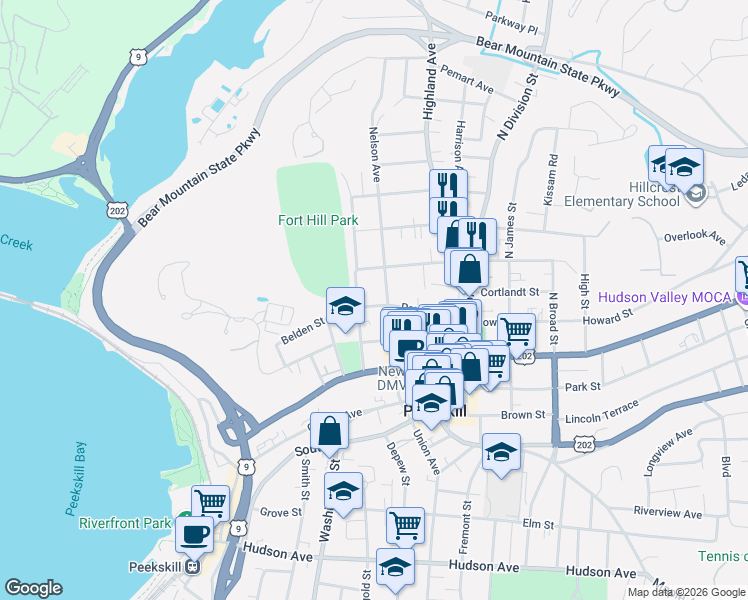 map of restaurants, bars, coffee shops, grocery stores, and more near 864 Paulding Street in Peekskill