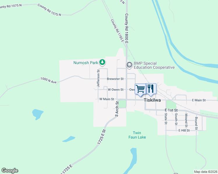 map of restaurants, bars, coffee shops, grocery stores, and more near 440 West Owen Street in Tiskilwa