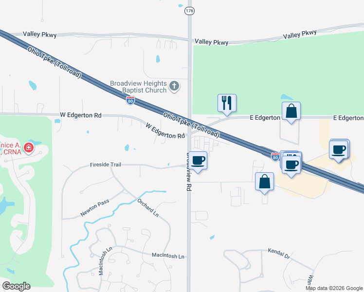 map of restaurants, bars, coffee shops, grocery stores, and more near 10000 Broadview Road in Broadview Heights