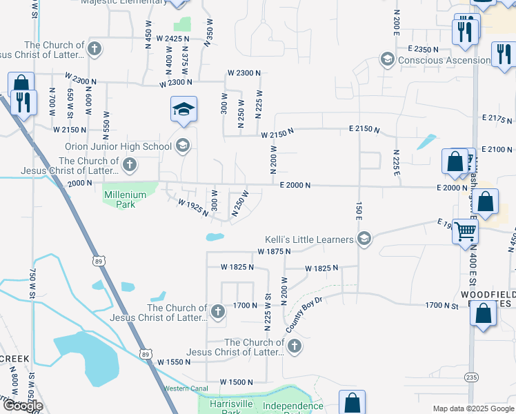 map of restaurants, bars, coffee shops, grocery stores, and more near 1964 North 225 West in Ogden