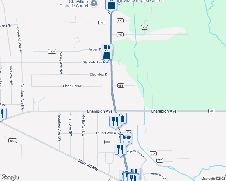 map of restaurants, bars, coffee shops, grocery stores, and more near 5078 Ohio 45 in Warren