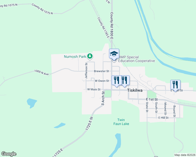 map of restaurants, bars, coffee shops, grocery stores, and more near 440 West Owen Street in Tiskilwa