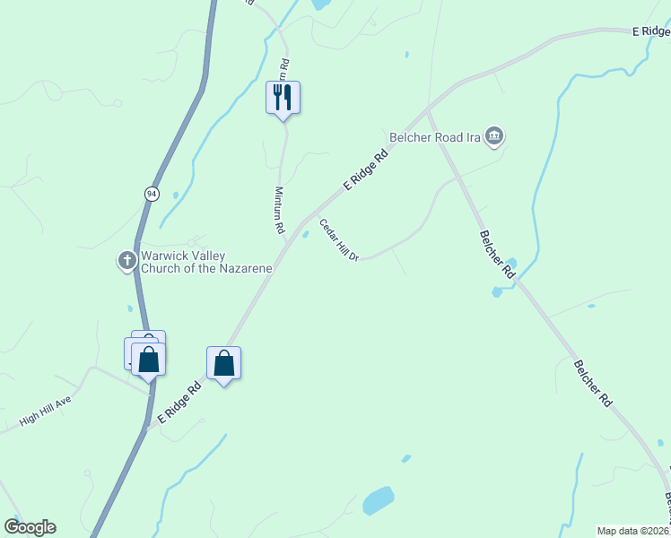 map of restaurants, bars, coffee shops, grocery stores, and more near 27 Cedar Hill Drive in Warwick