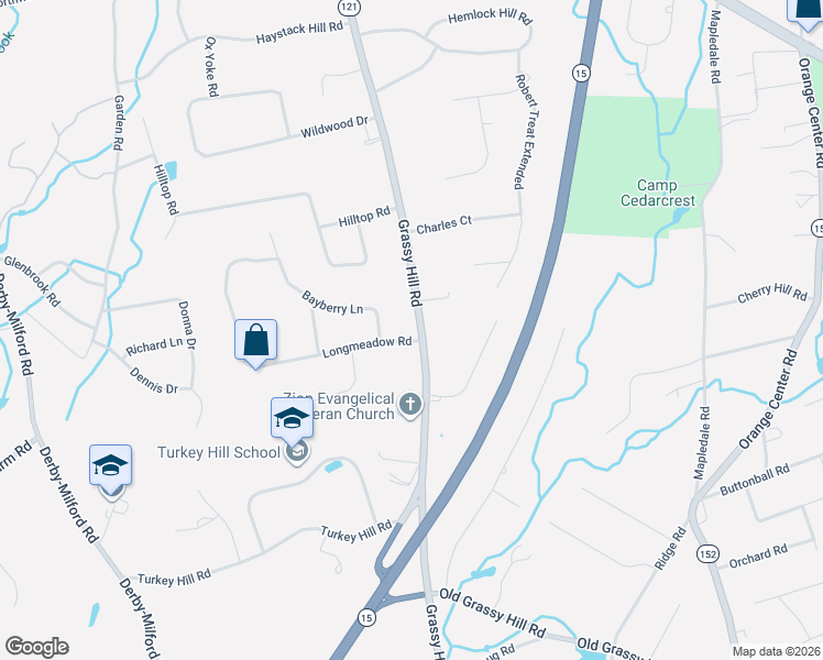 map of restaurants, bars, coffee shops, grocery stores, and more near 803 Grassy Hill Road in Orange