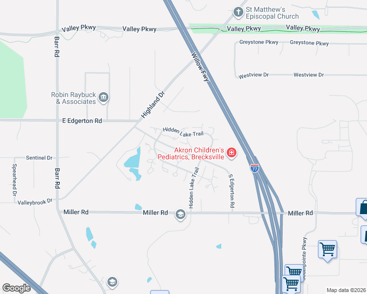 map of restaurants, bars, coffee shops, grocery stores, and more near 7141 West Cross Creek Trail in Brecksville