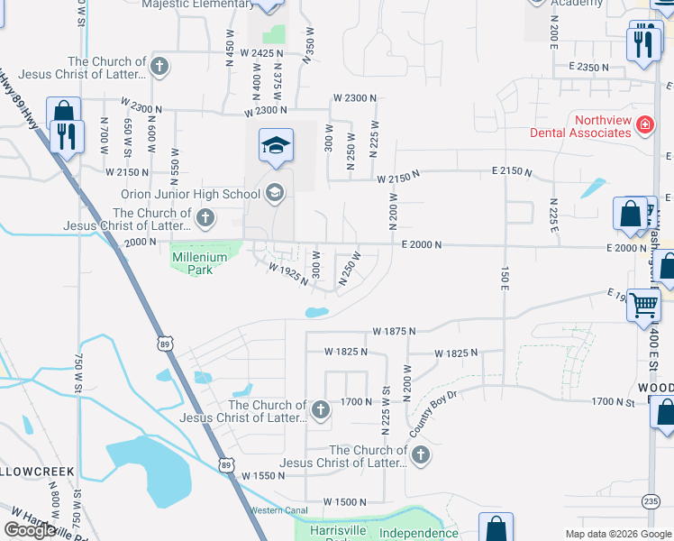 map of restaurants, bars, coffee shops, grocery stores, and more near 1922 North 225 West in Ogden