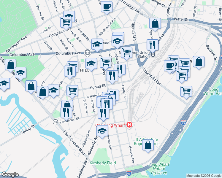 map of restaurants, bars, coffee shops, grocery stores, and more near 451 Howard Avenue in New Haven